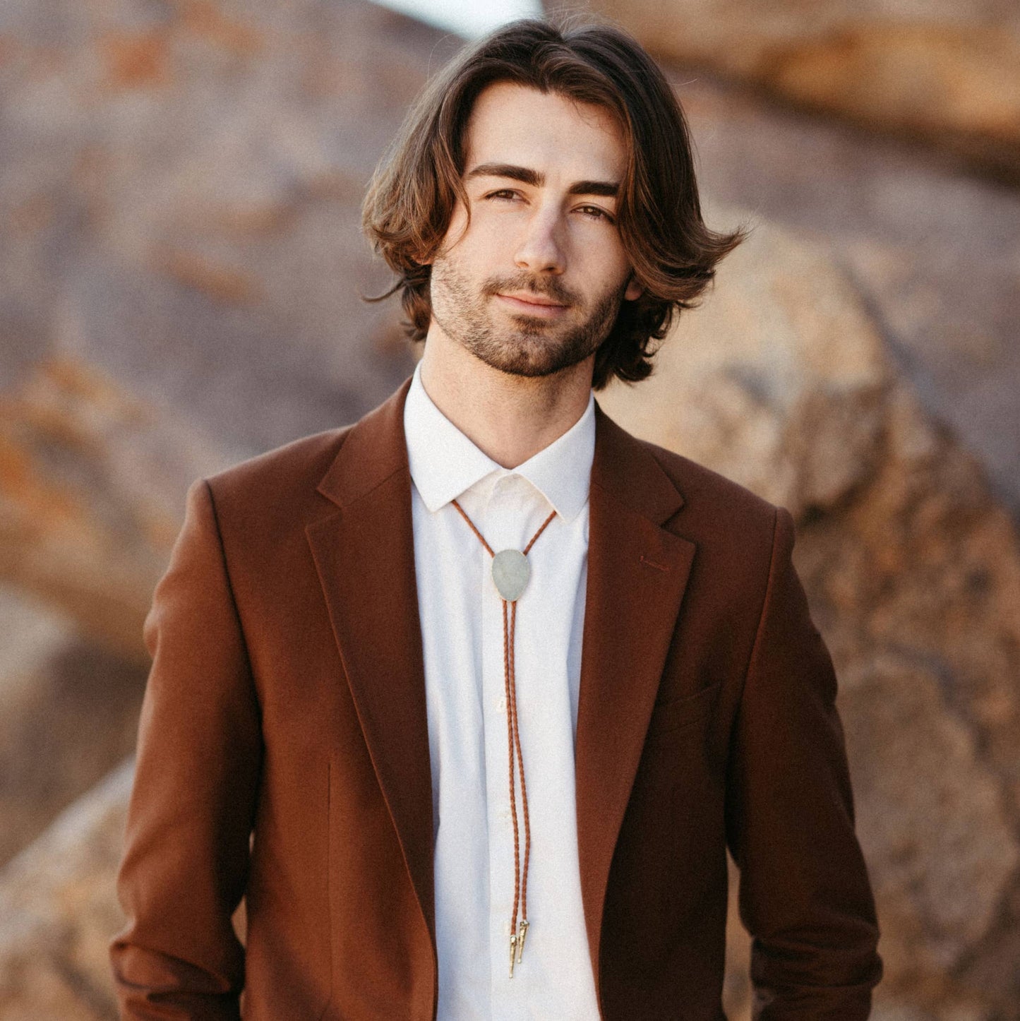 Gemstone Bolo Tie - Aquamarine Black / Silver