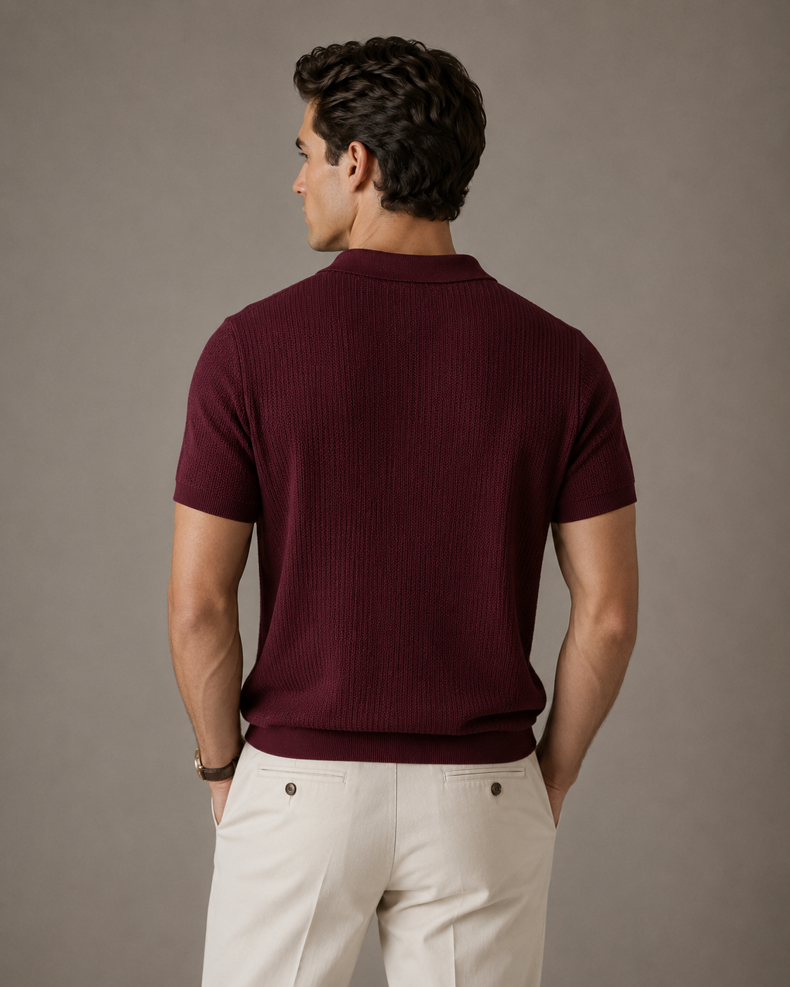 Men's Textured Polo (Burgundy): S