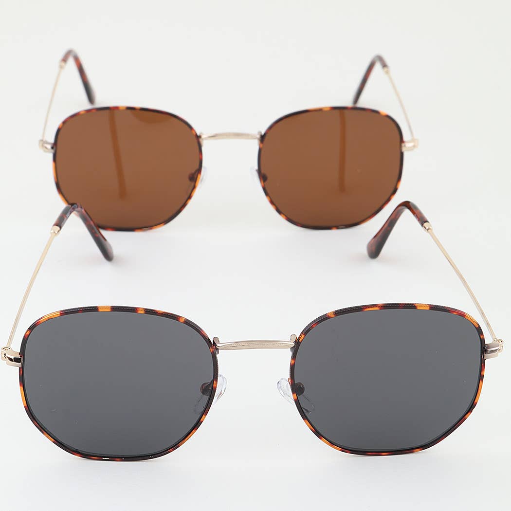 Ribbed Tortoise Box Tinted Sunglasses: MIX