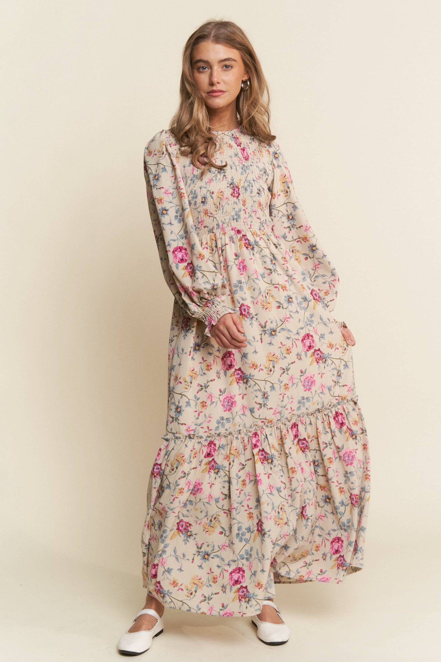 Rosie Floral Print Smocked Tiered Maxi Dress