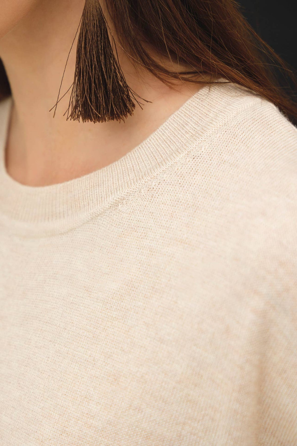 Fayee Boxy Fit Short Sleeve Sweater Top: Oatmeal