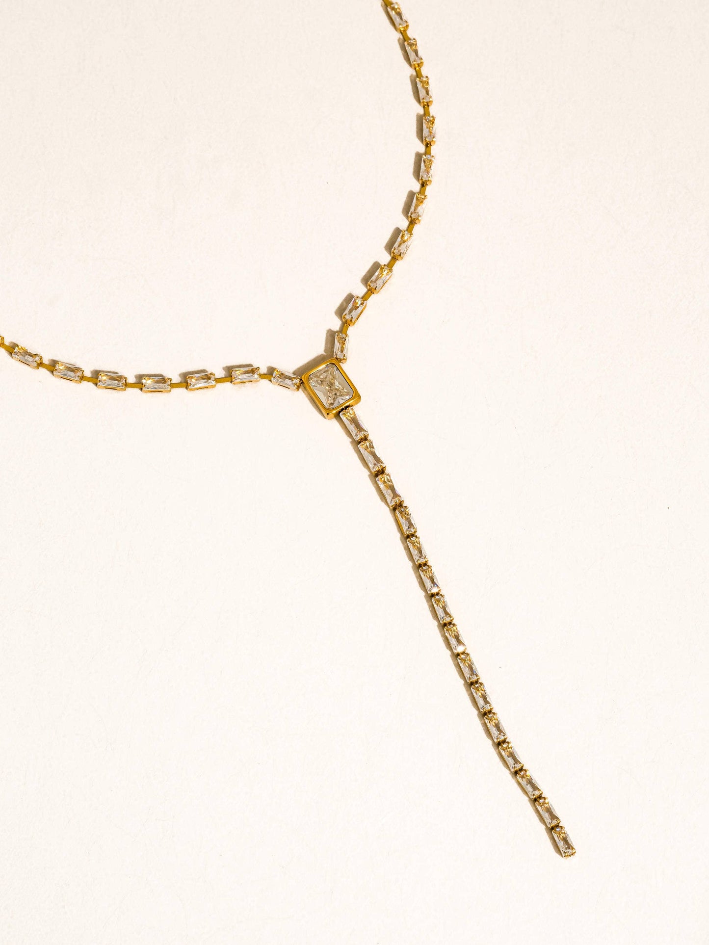 Cieline 18K Gold Non-Tarnish CZ Lariat Necklace: Yellow Gold
