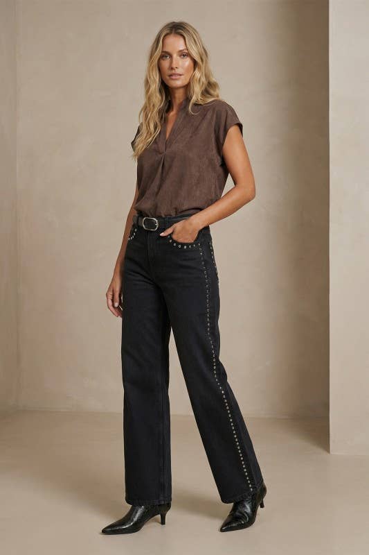 Cheyenne Soft Matte Drop Shoulder Blouse: Chocolate