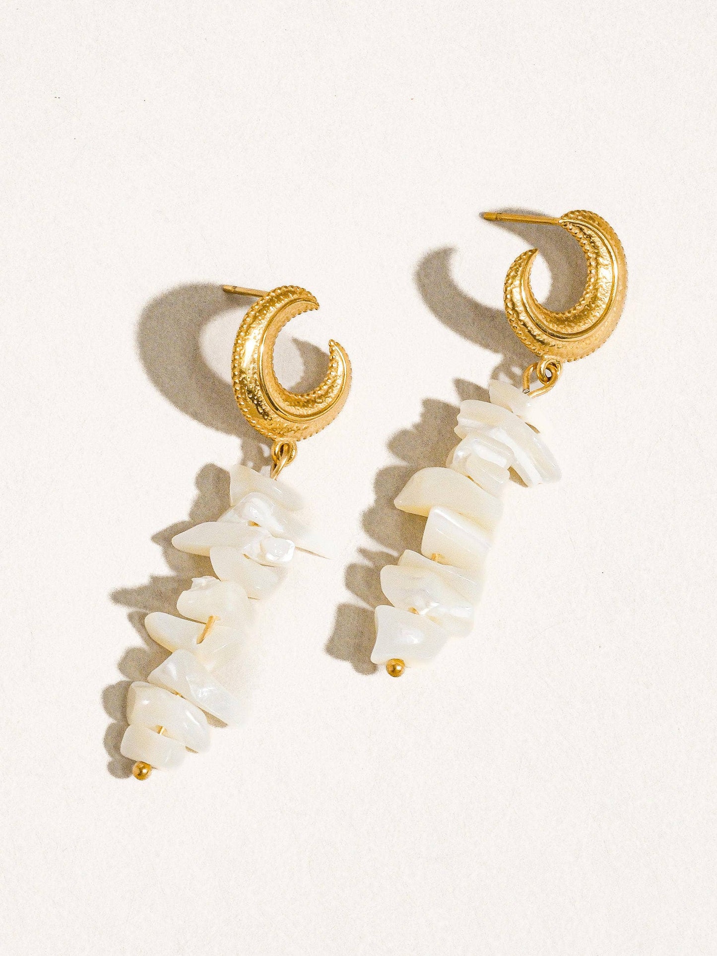 Shelby 18K Gold Non-Tarnish Resort Moon and Shell Earrings