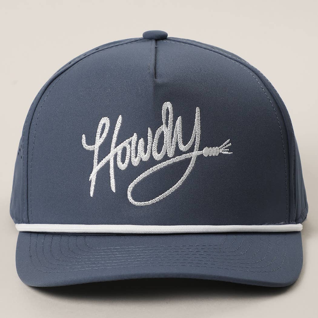 Howdy Embroidered Premium Materials Rope Strap Trucker Hat: NAVY/WHITE