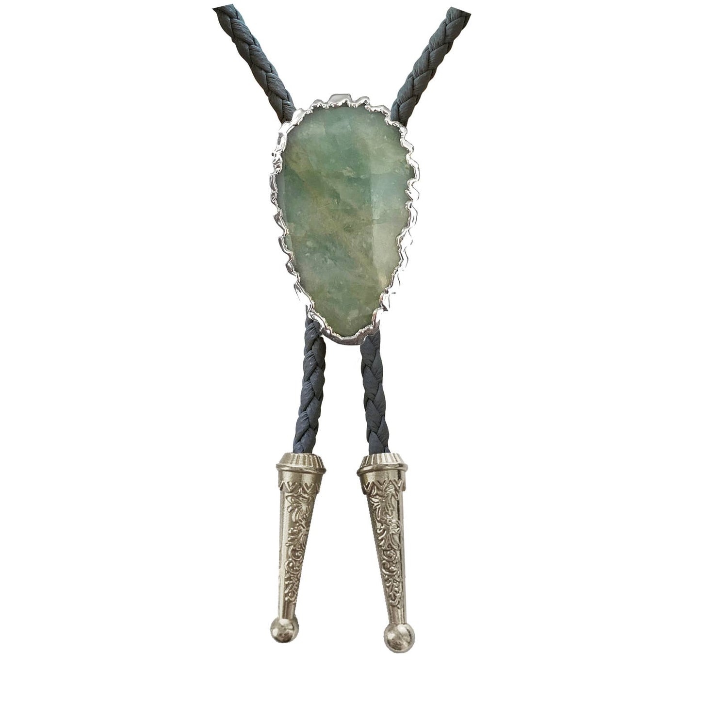 Gemstone Bolo Tie - Aquamarine Black / Silver