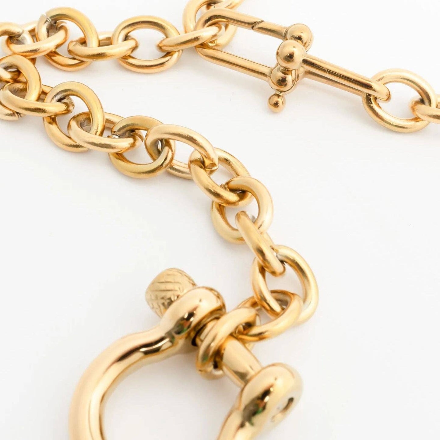Calvere Non-Tarnish Y Necklace with Horse shoe Carabiner: Gold