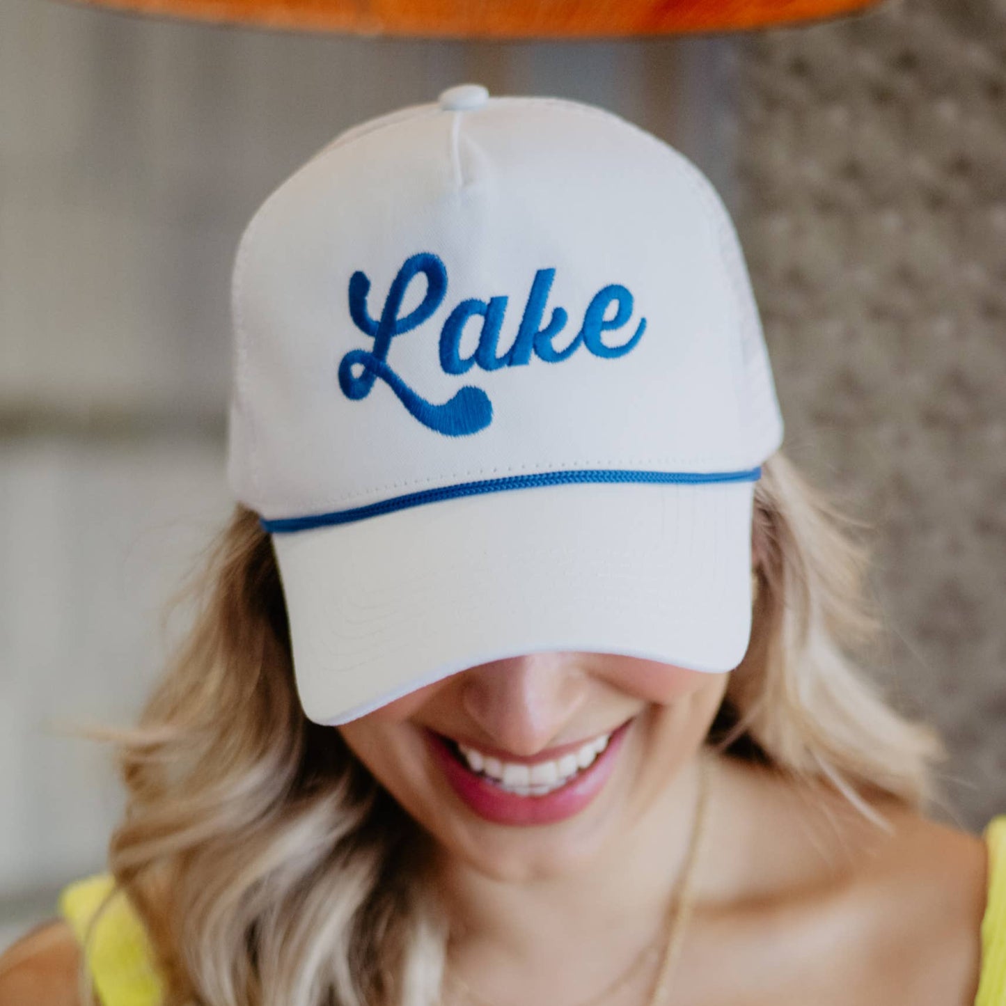 Lake Trucker Cap with Rope: White
