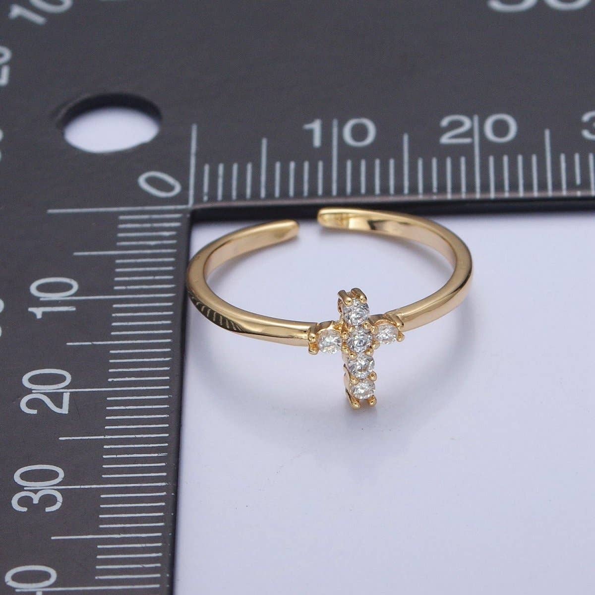 Gold Cross Ring Stacking 14K Gold Filled Ring CZ Dainty Cross Ring O-2140
