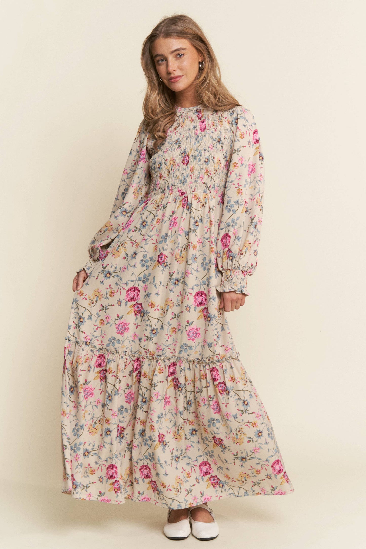 Rosie Floral Print Smocked Tiered Maxi Dress