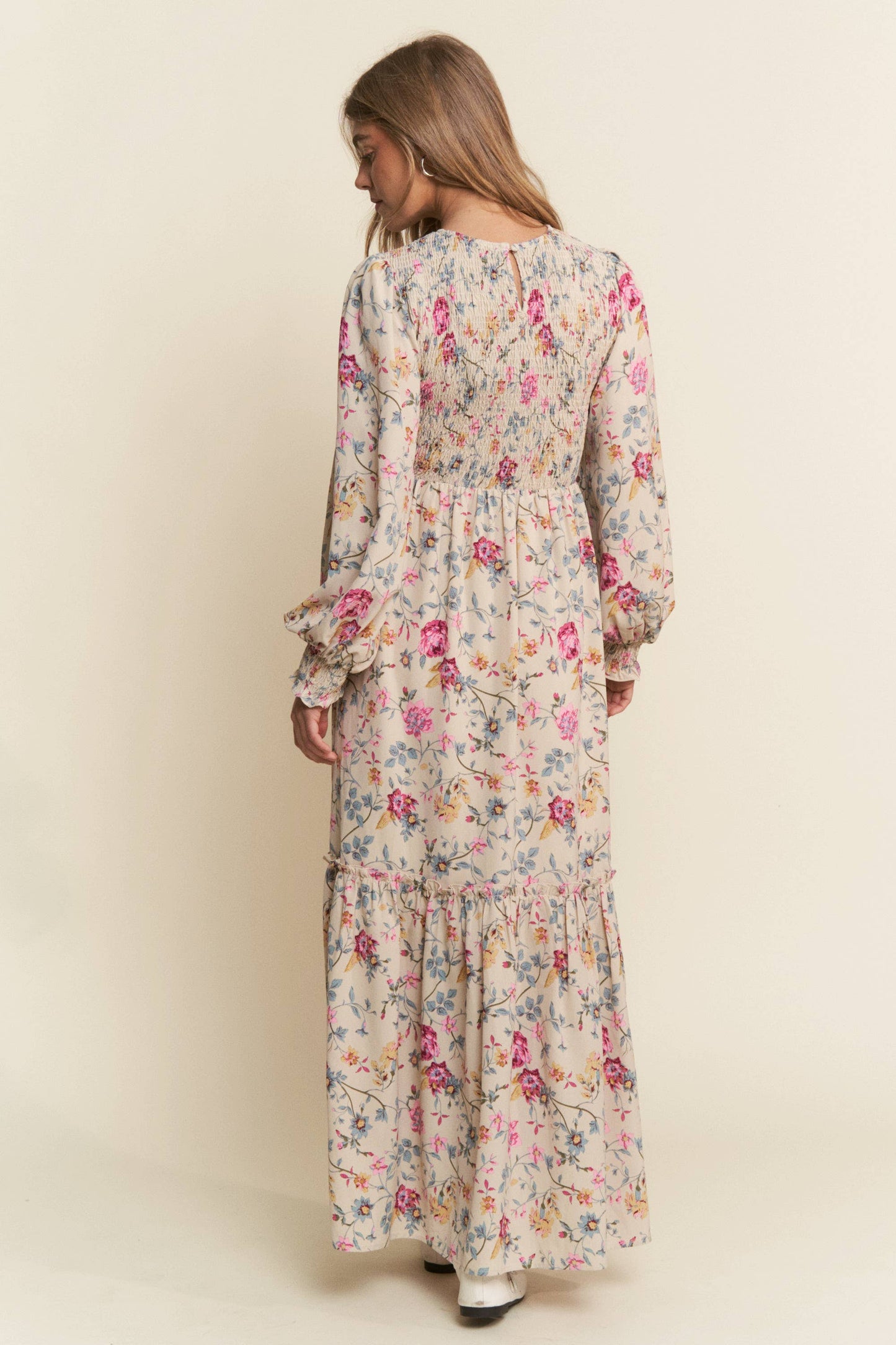 Rosie Floral Print Smocked Tiered Maxi Dress