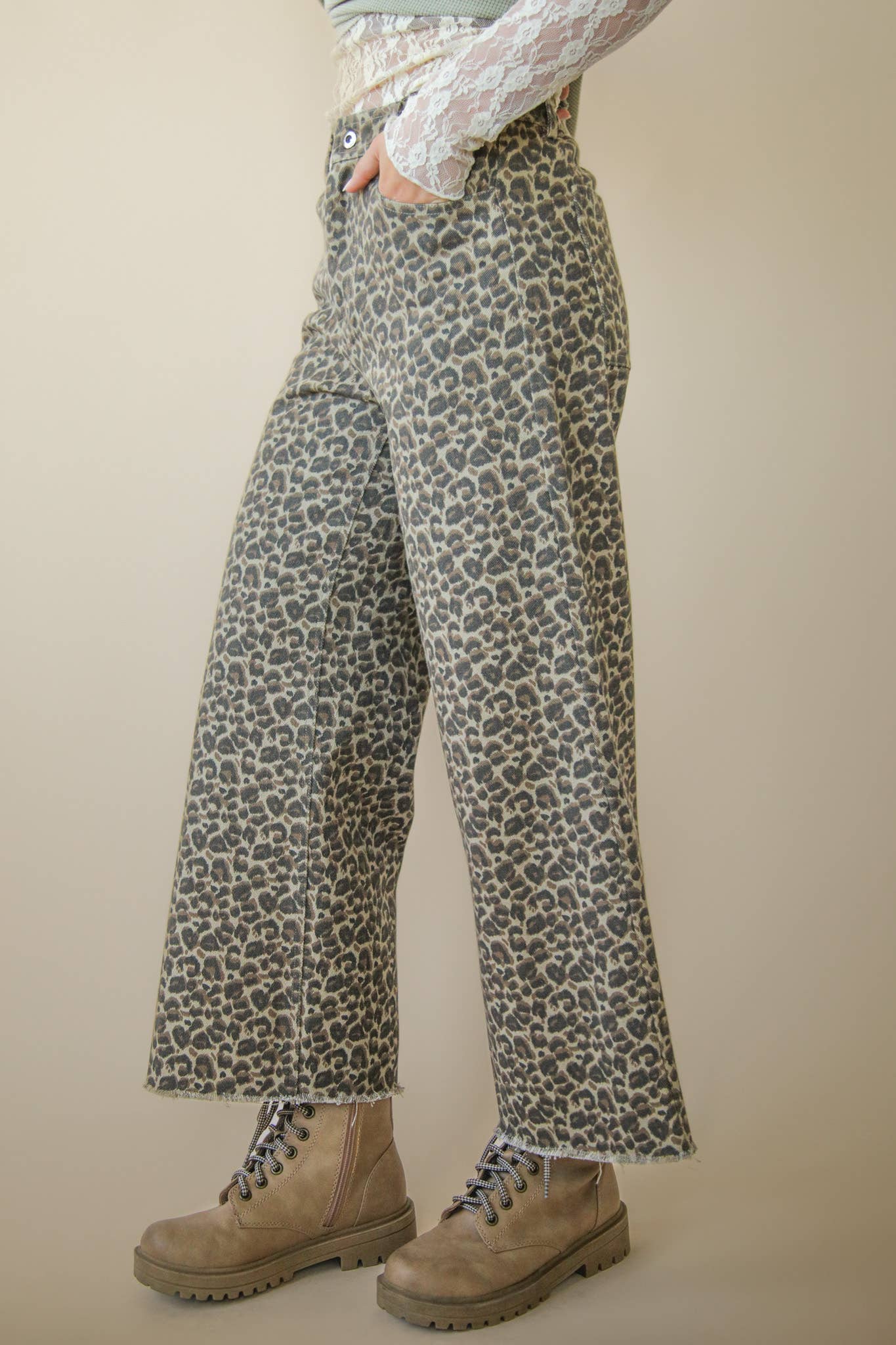 Tara Leopard Printed Marine Straight Pants: MOCHA