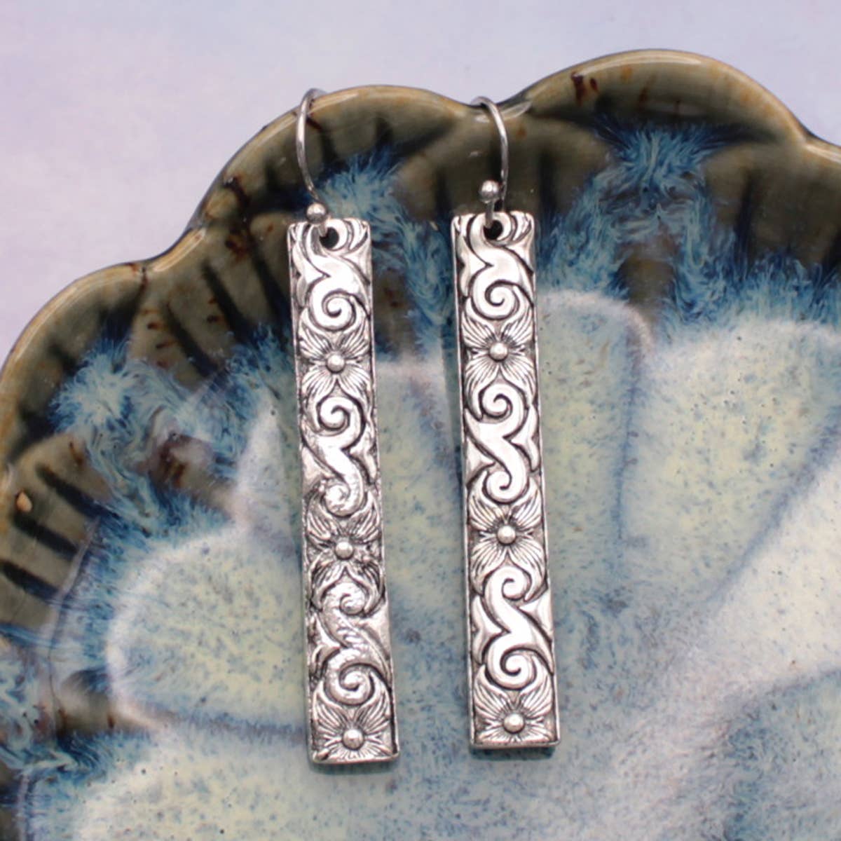 Vintage Silver Floral Bar Earrings