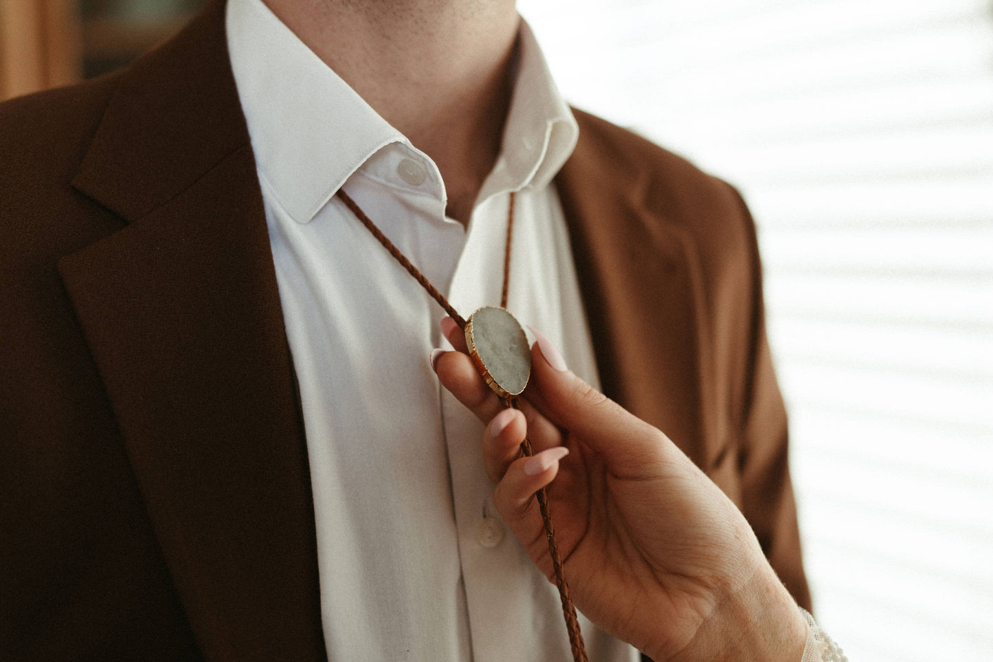Gemstone Bolo Tie - Aquamarine Black / Silver