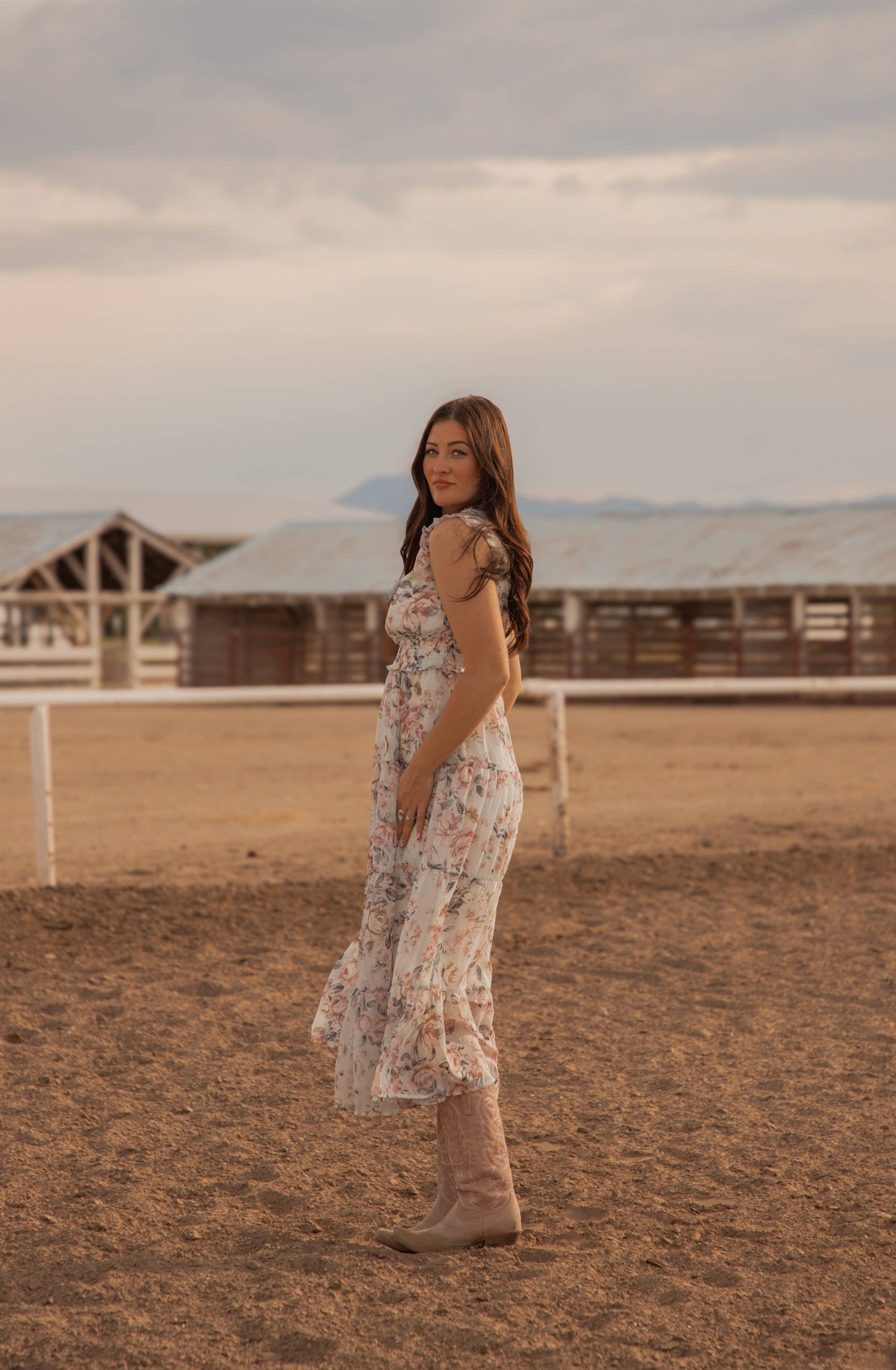 Colette Western print Woven long Dress: Floral Blue/Pink