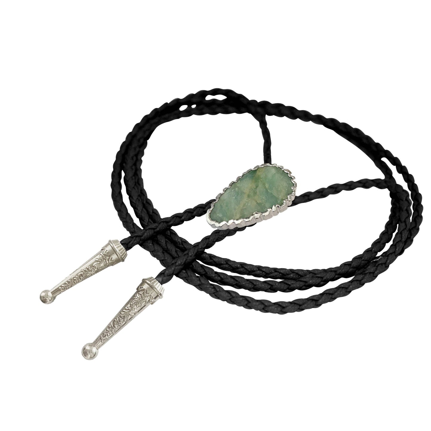 Gemstone Bolo Tie - Aquamarine Black / Silver