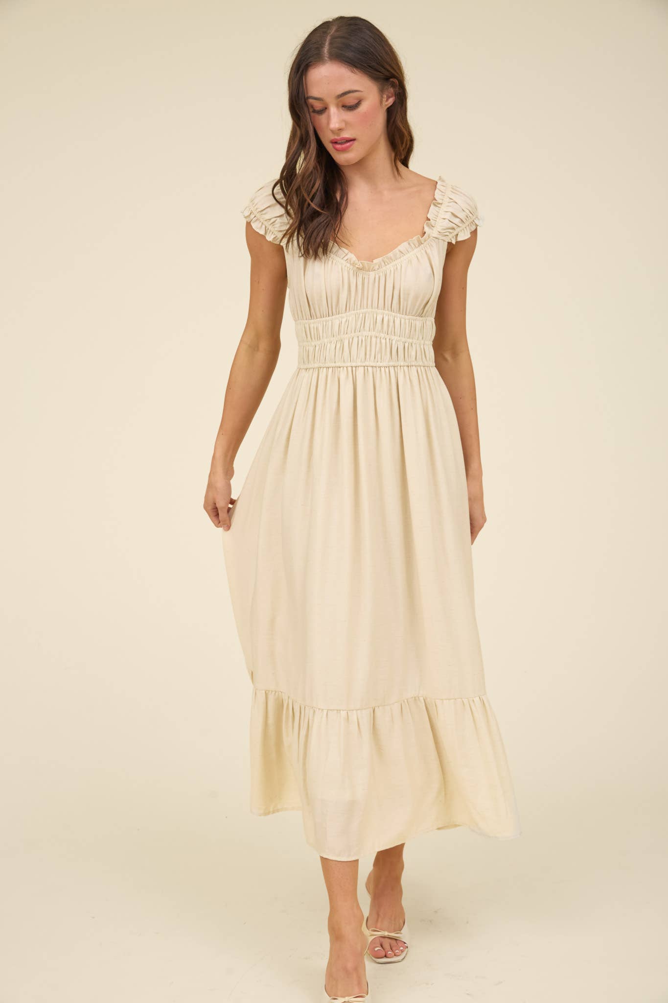 Sally Sweetheart Shirred Midi Dress