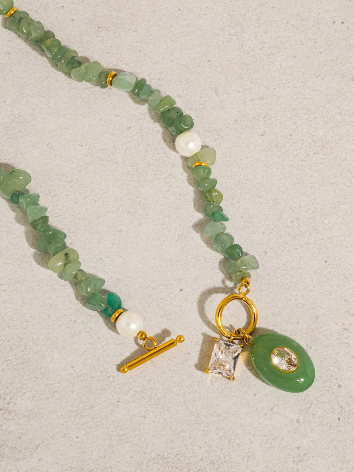 Cercey 18K Gold Non-Tarnish Stone Charm Necklace: Green