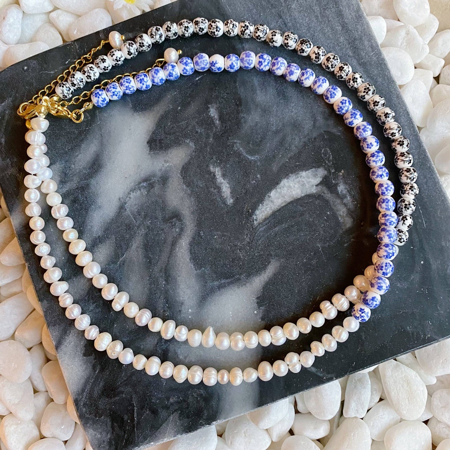 So Fresh Pearl And Porcelain Choker Necklace: Black