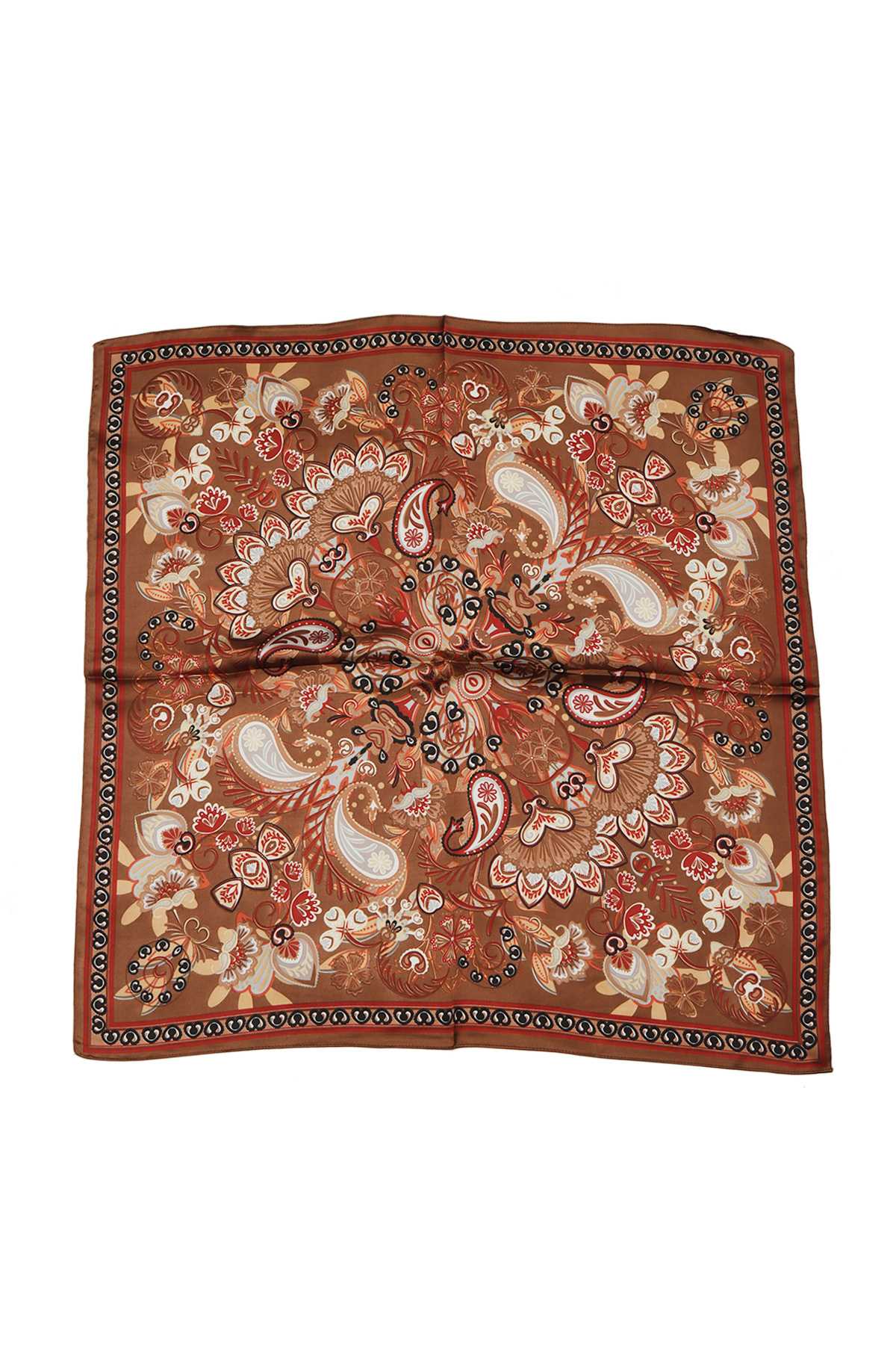 SQUARE ORNAMENT WITH FLOWERS PRINT BANDANA SCARF IS1047: Ivory