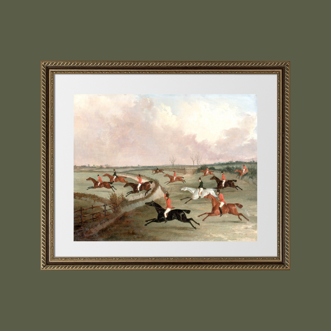 English Hunting Group Antique Art Print