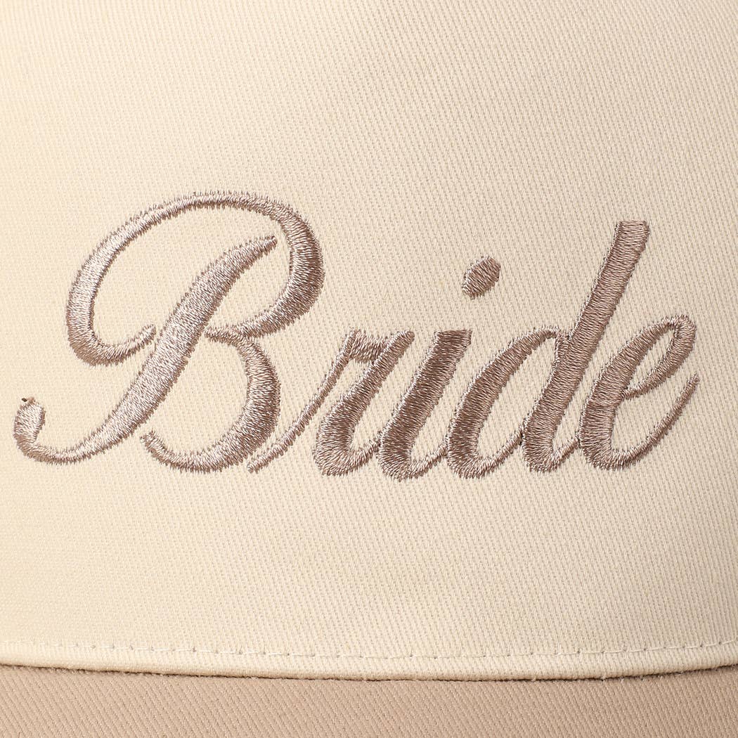 Bride Text Embroidery Two-Tone Trucker Hat: Beige