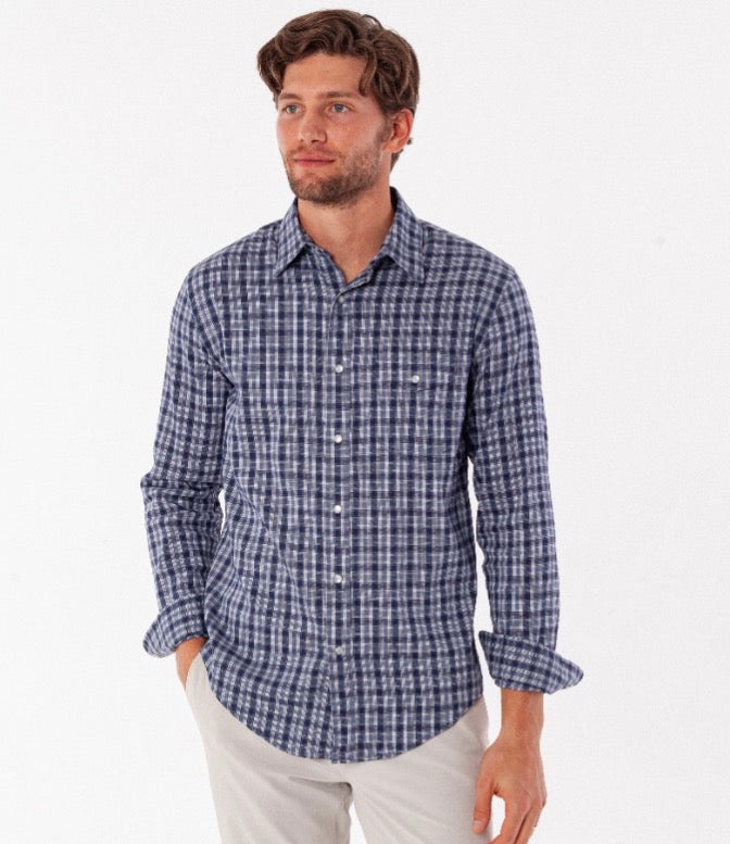 Criquet Performance Pearl Snap: Navy-Check