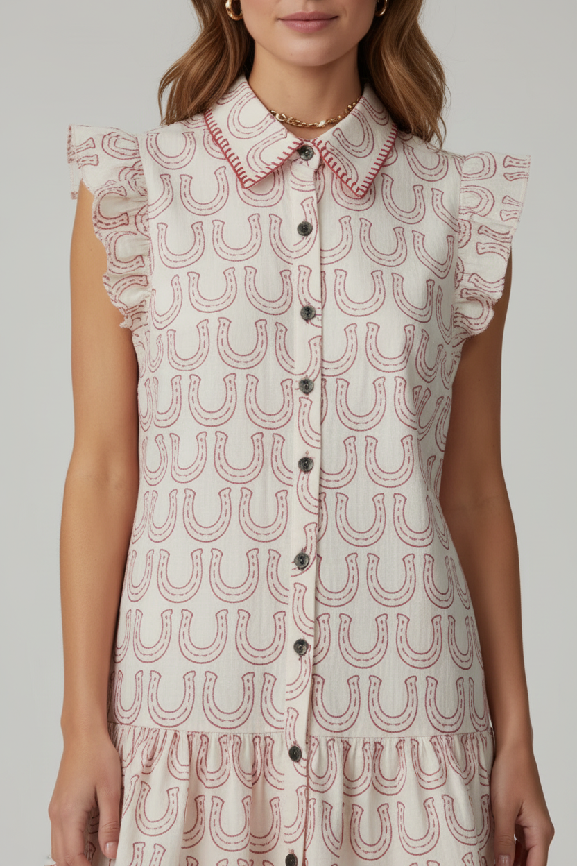 Jackpot Horseshoe Embroidered Dress: Red
