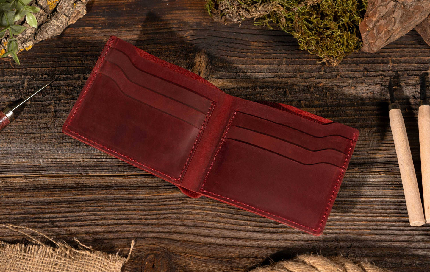 Leather Wallet, Bifold Wallet, Handmade Wallet for Men: Dark Brown