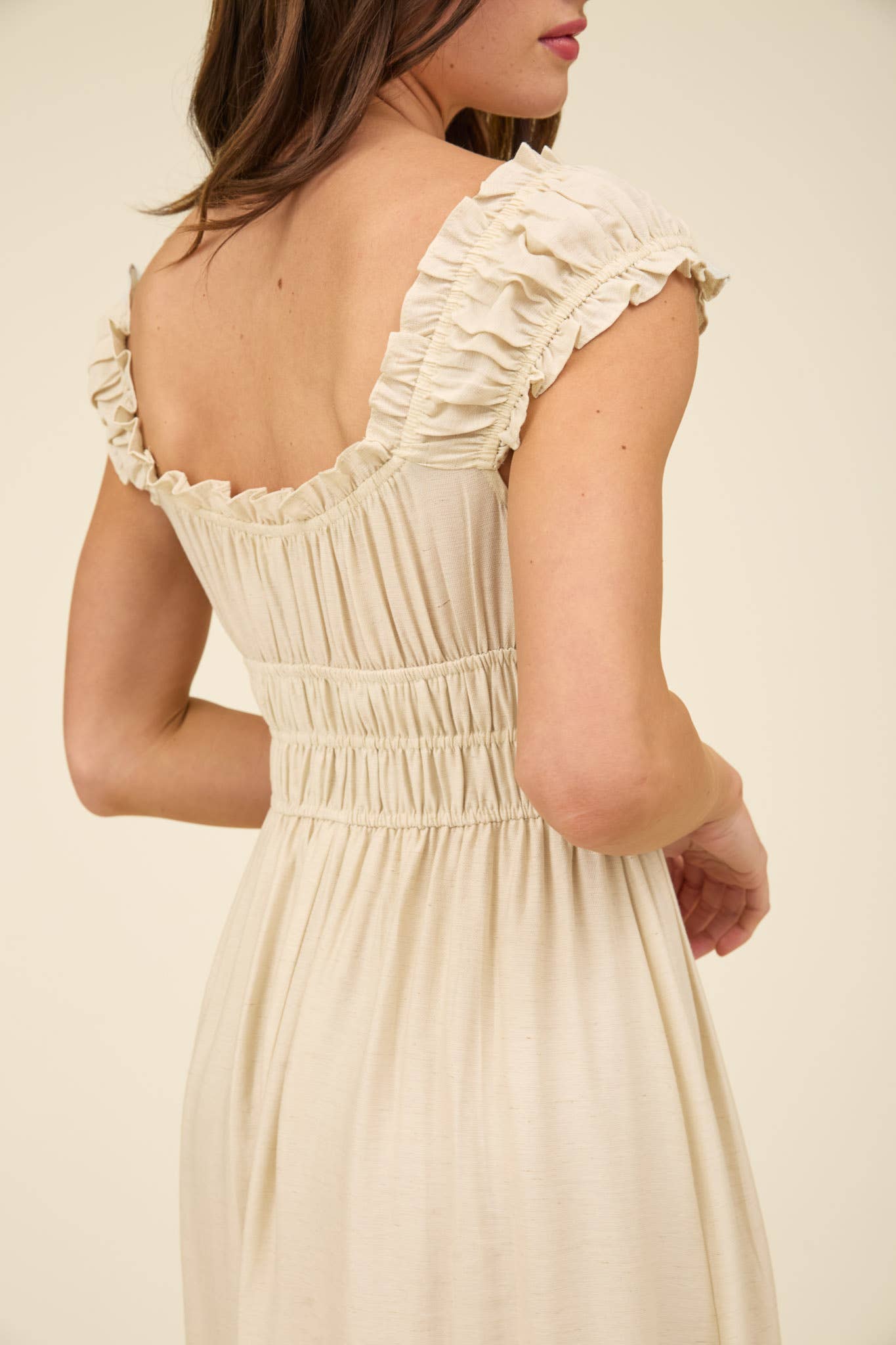 Sally Sweetheart Shirred Midi Dress