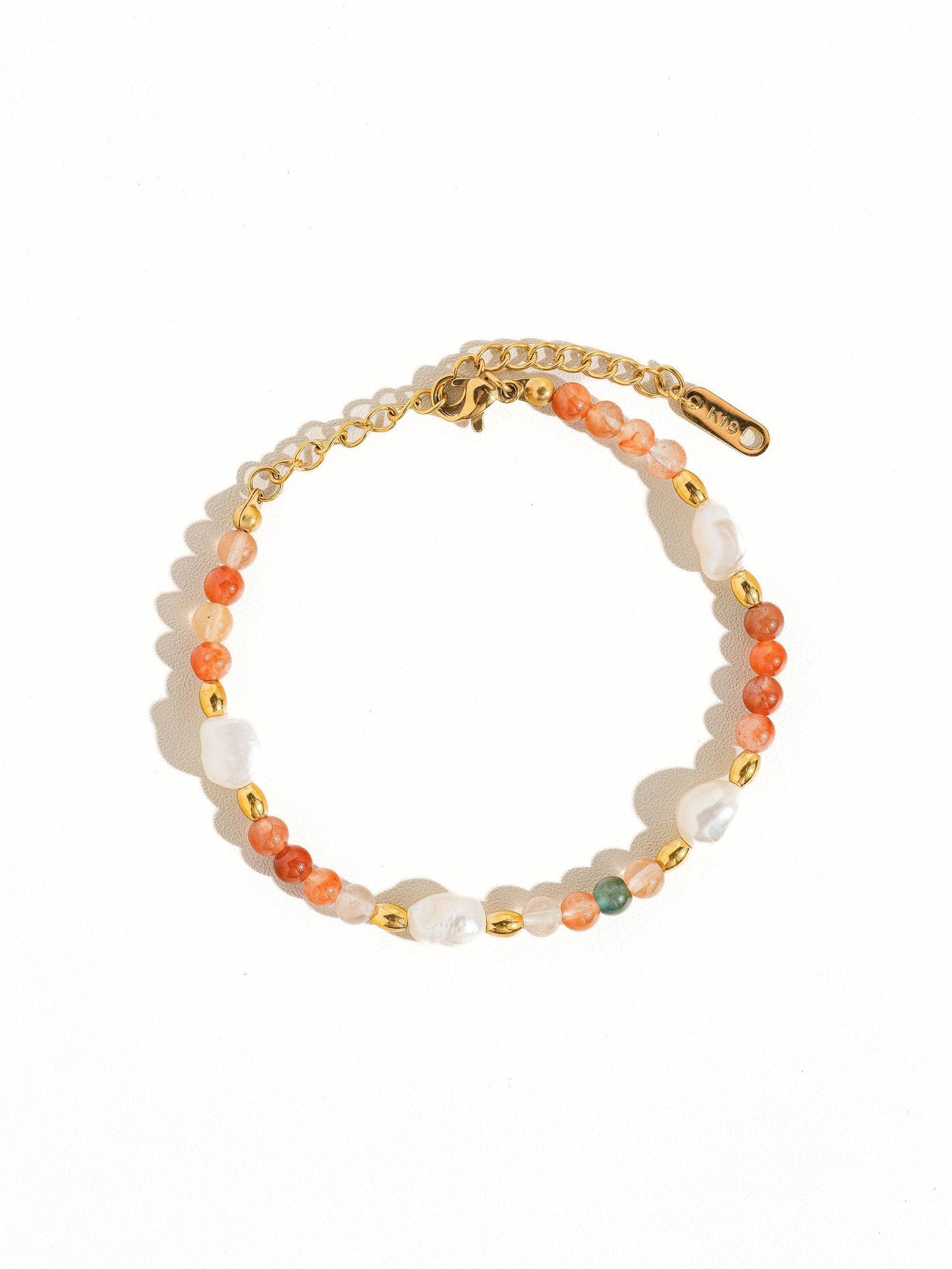 18K Bohemian Handmade Stone and Bead Bracelet: Jolin-Rose