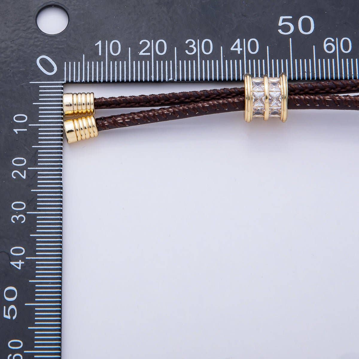 18K Gold Filled 3mm Dark Brown Leather Bolo Chain Baguette CZ Bead 18 Inch Necklace: Brown