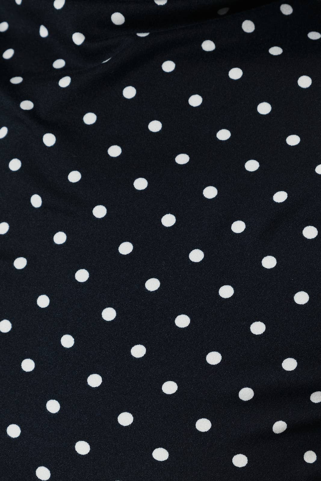 Kennedy High Neck Extended Shoulder Side Ruched Polka Dot Top: Navy-Ivory Dot