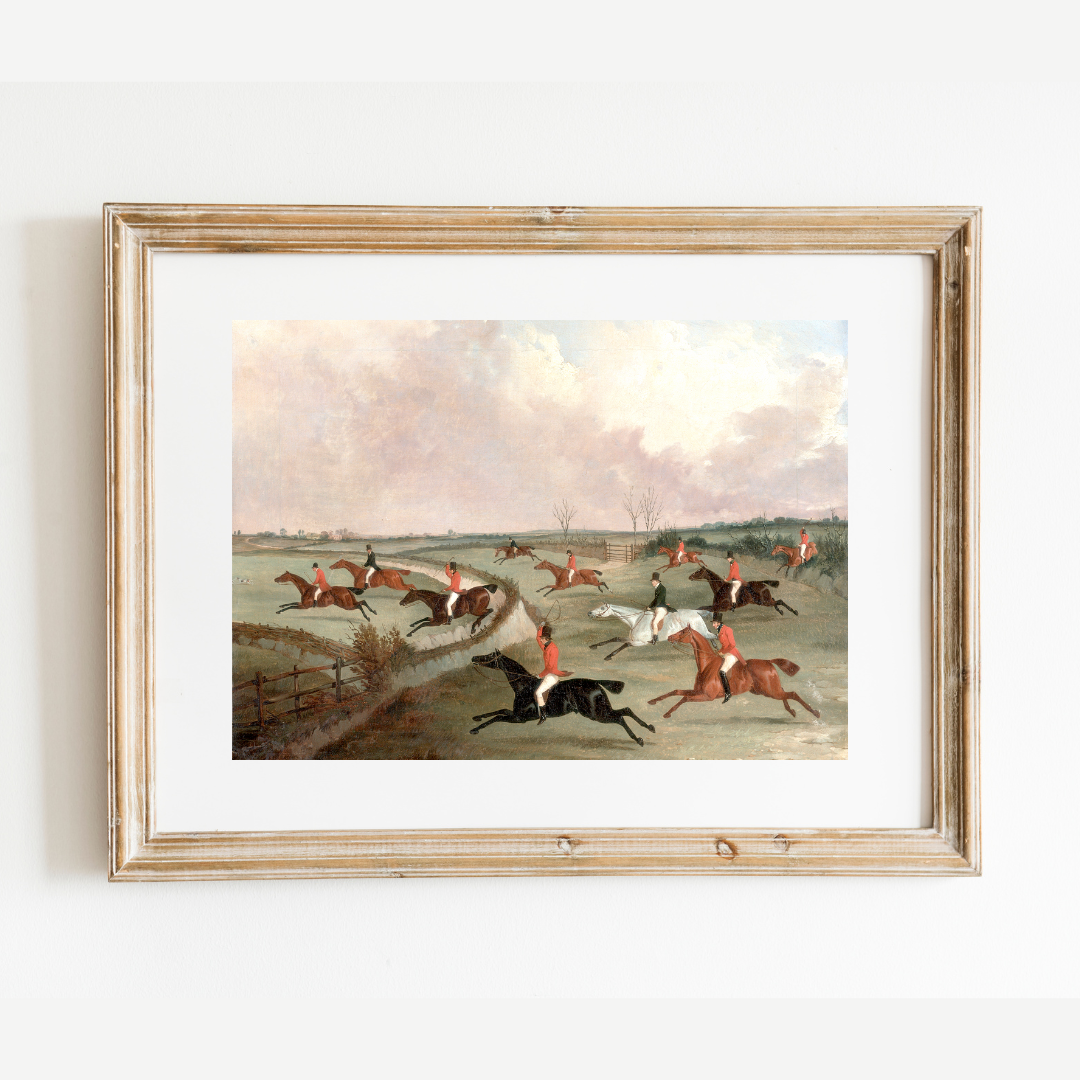 English Hunting Group Antique Art Print