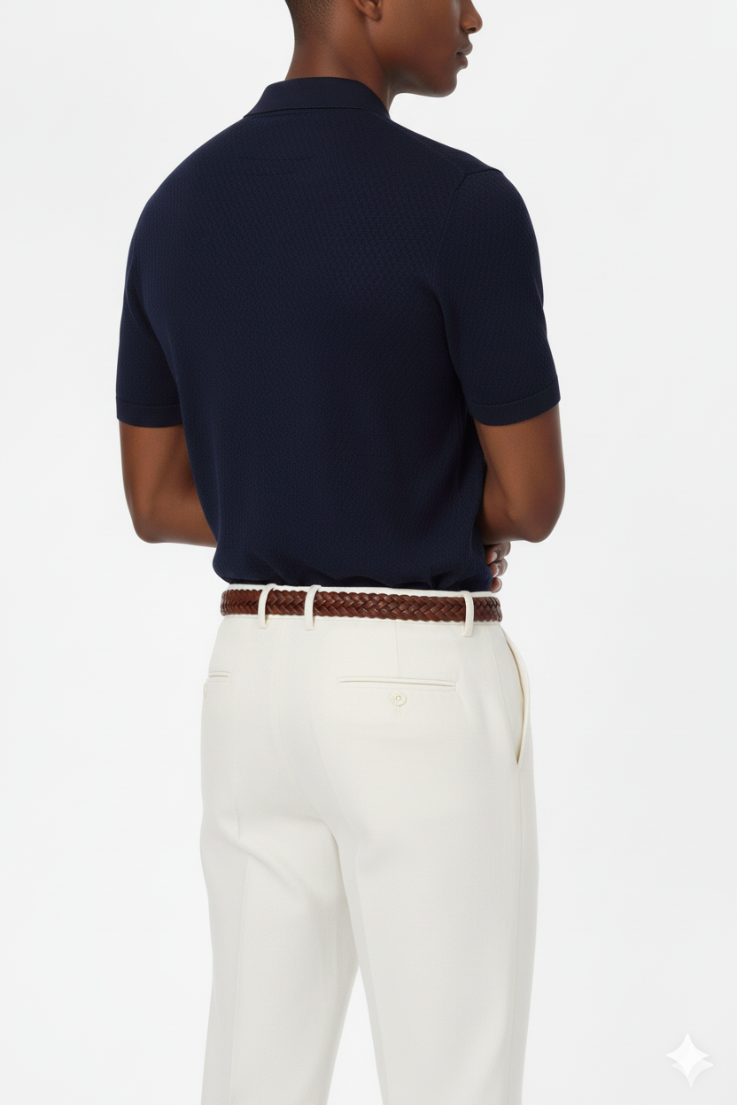 Silas Men's Textured Polo Shirt: Navy