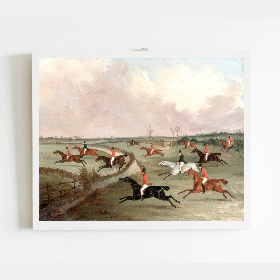 English Hunting Group Antique Art Print