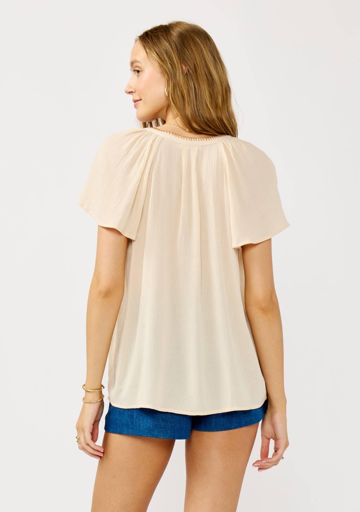 Apricot Blanket Stitch Embroidered Gauze Top: Tea Dye