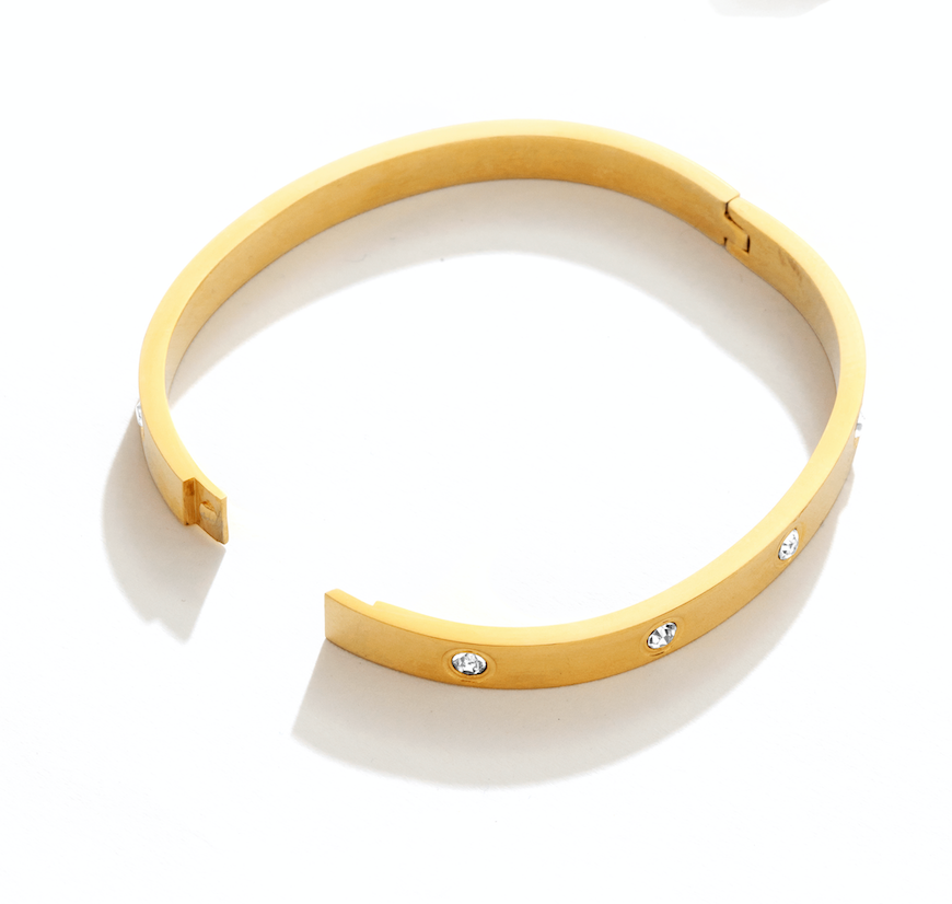 Cubic Zirconia Hinged Bracelet: Gold
