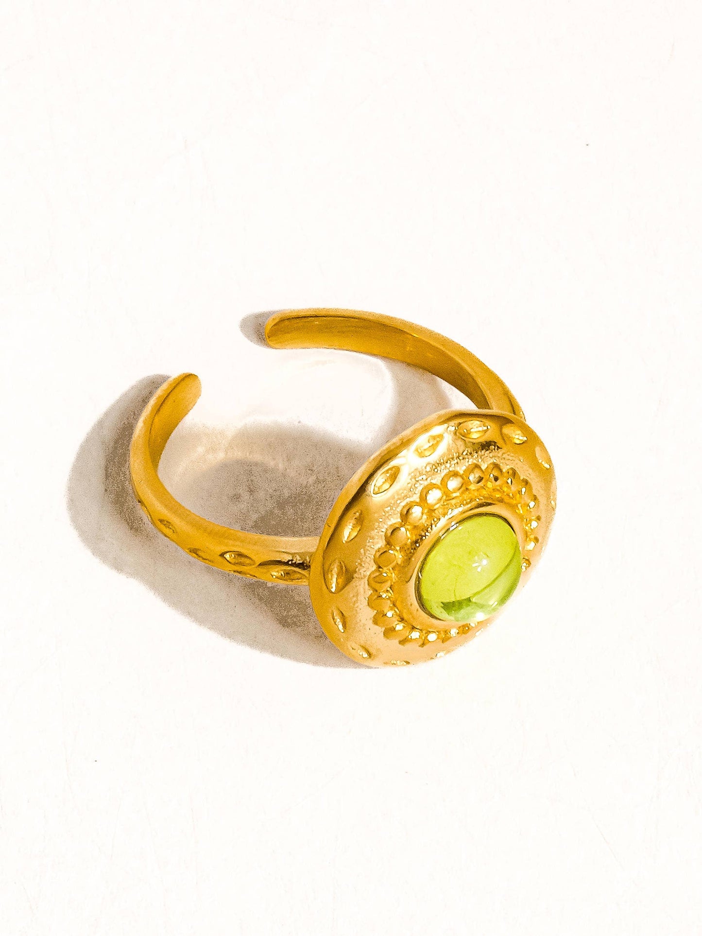 Malin 18K Gold Non-Tarnish Round Stone Ring: Green