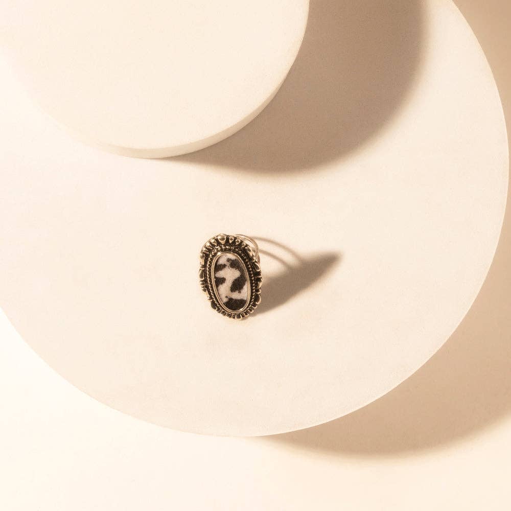 Outlaw Hide Statement adjustable Ring for Women with hair-on cowhide detail for premium western wear: Black & White