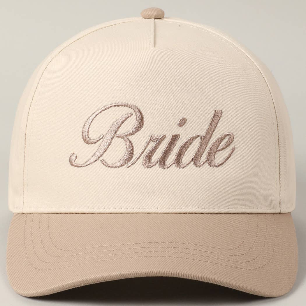 Bride Text Embroidery Two-Tone Trucker Hat: Beige