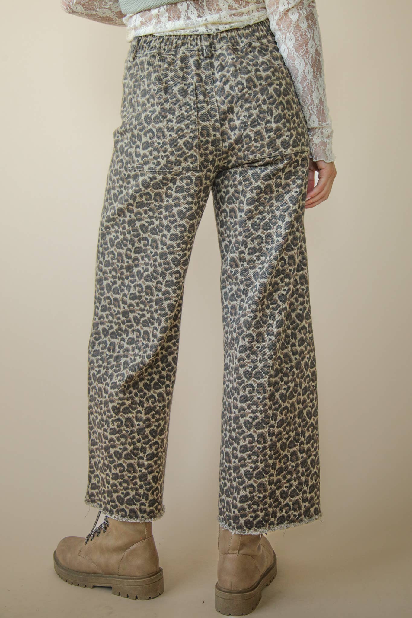 Tara Leopard Printed Marine Straight Pants: MOCHA