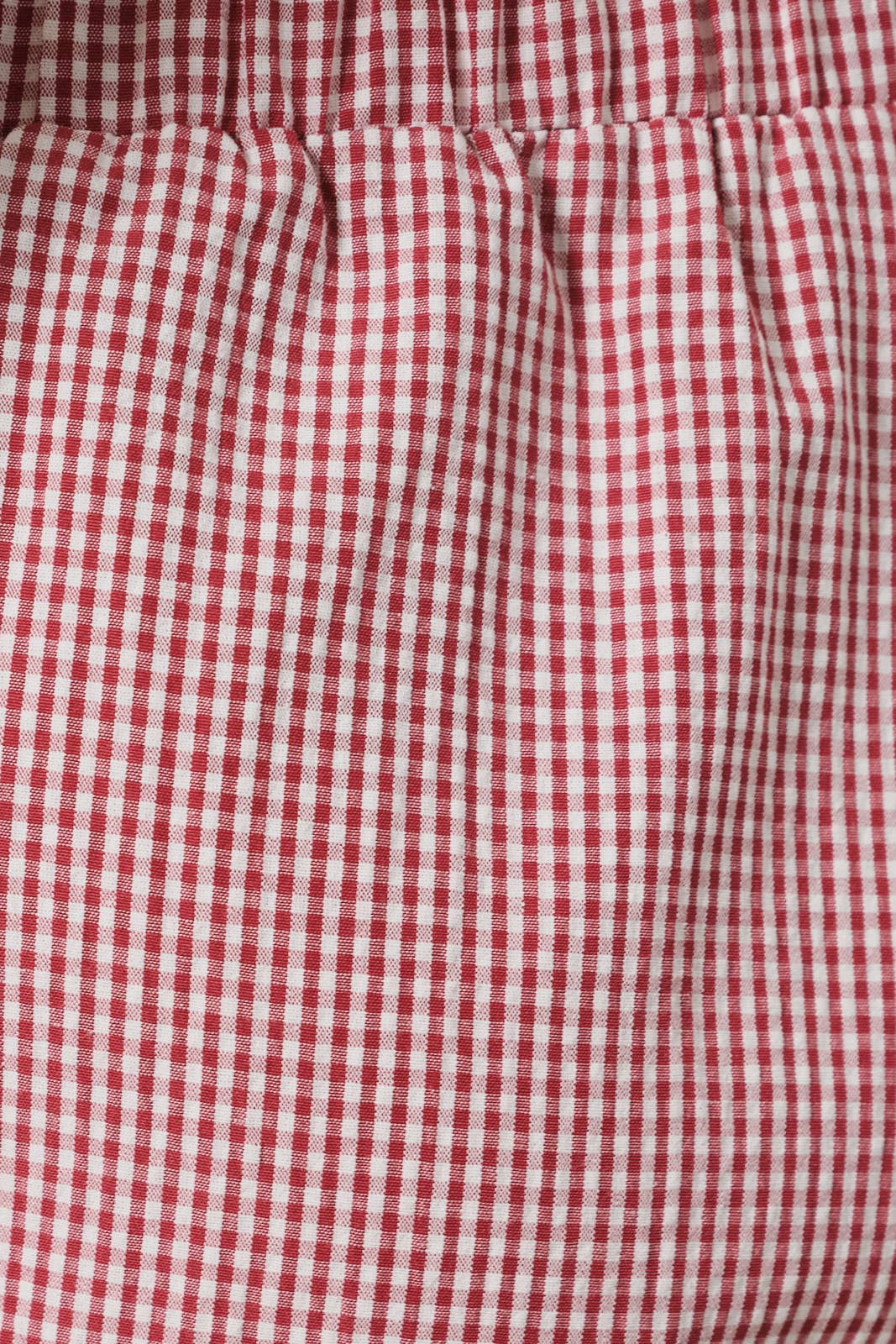 Campbell Ruffle Gingham Dolphin Shorts: Red-White