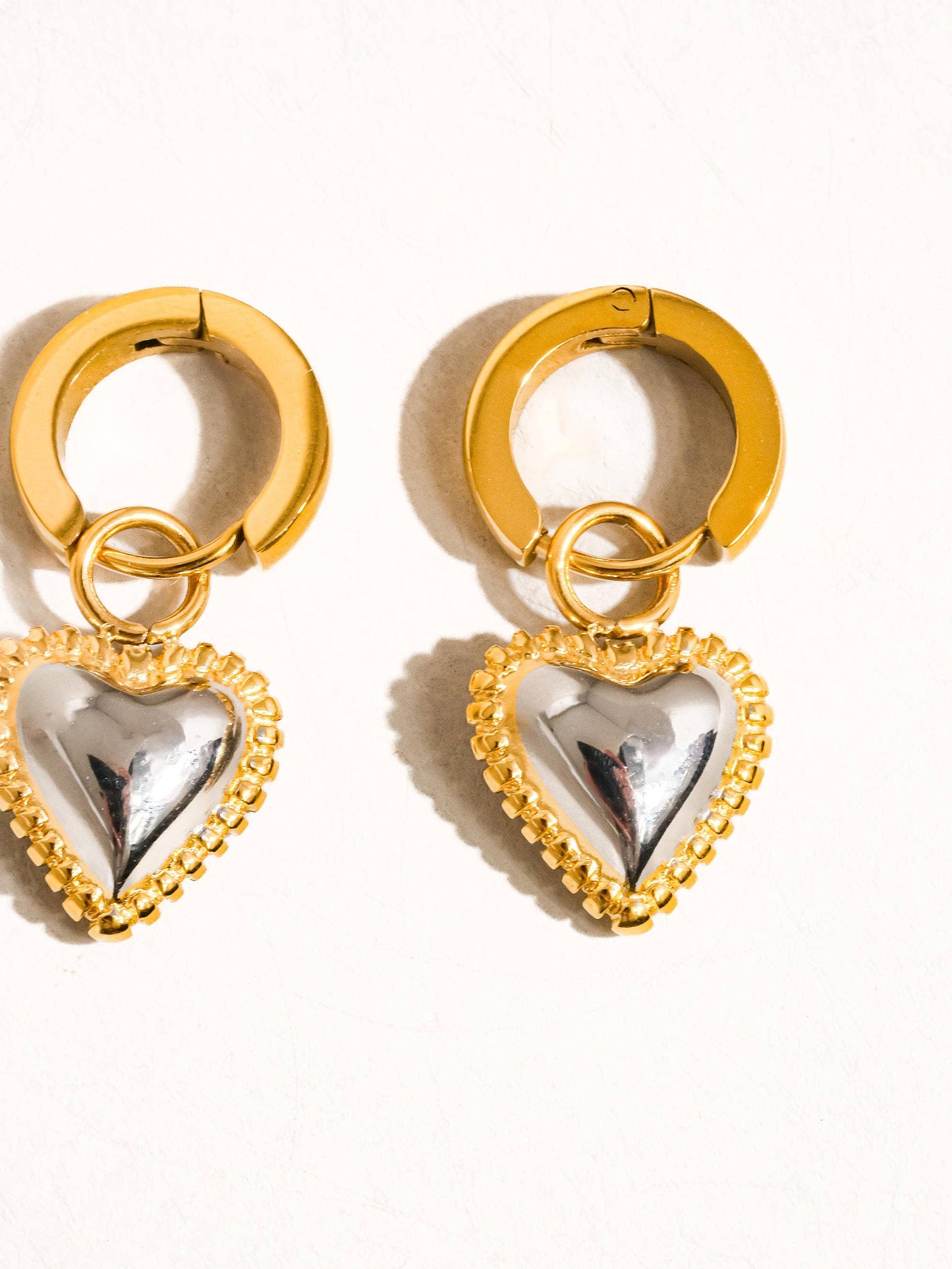 Saxon 18K Non-Tarnish Two Tone Classic Heart Earring: Multi-Colored