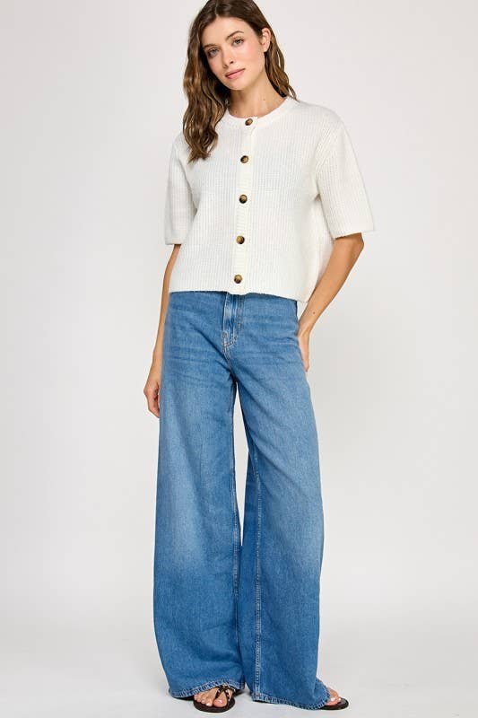 Courtney Super Soft Loose Fit Button Down Cardigan: Off White