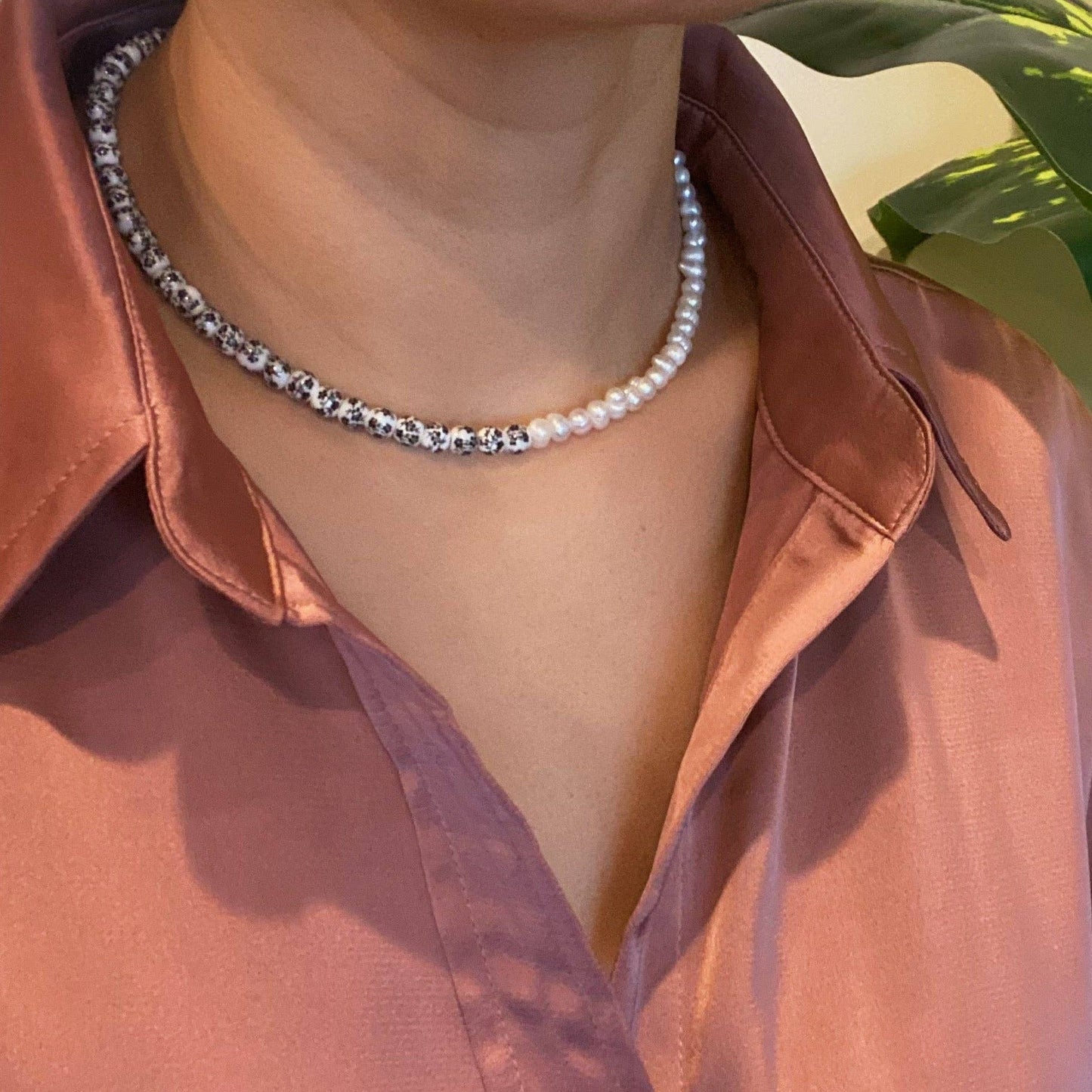 So Fresh Pearl And Porcelain Choker Necklace: Black