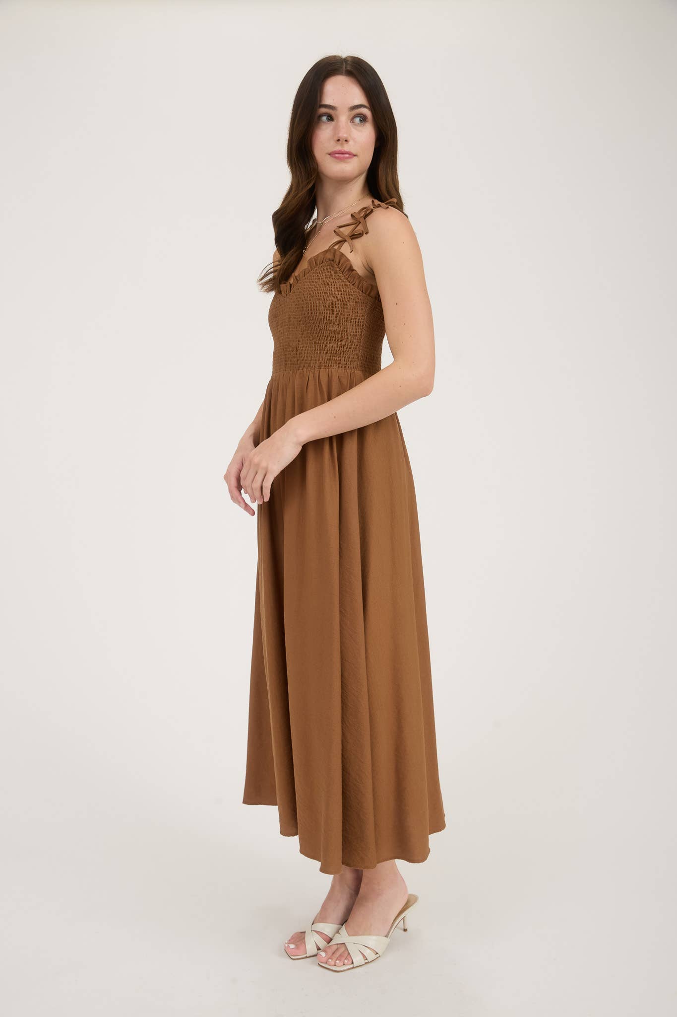 Saddle Sweetheart Bow Detail Midi Dress