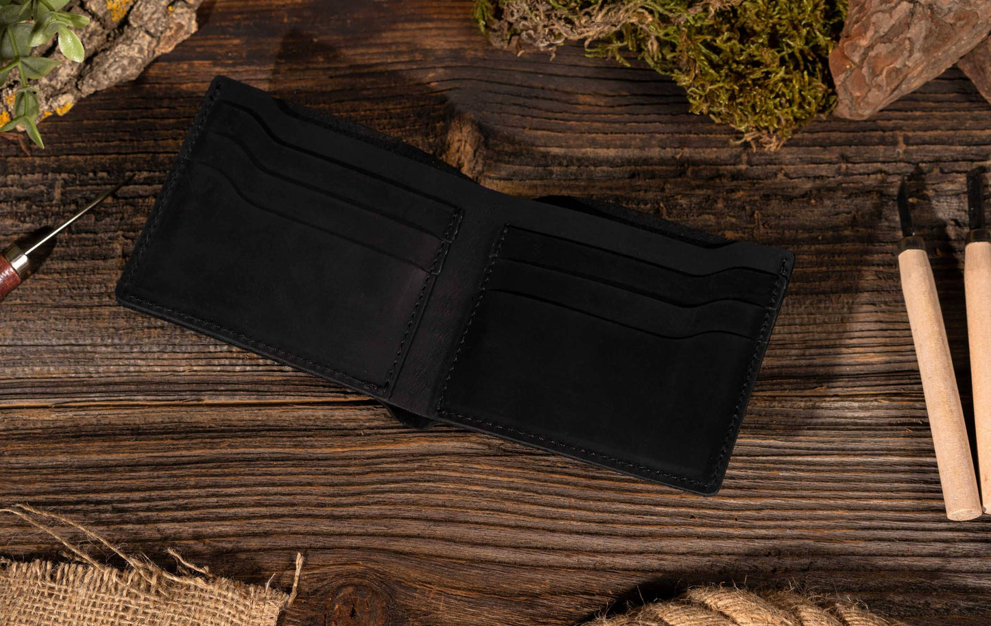 Leather Wallet, Bifold Wallet, Handmade Wallet for Men: Dark Brown