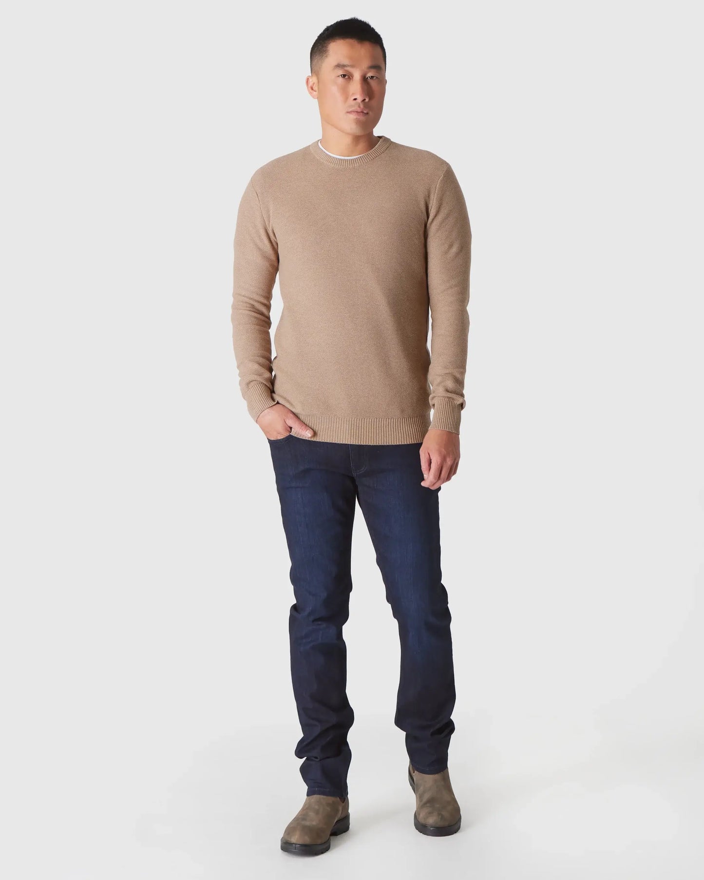 Crew Sweater | Heather Camel Pique