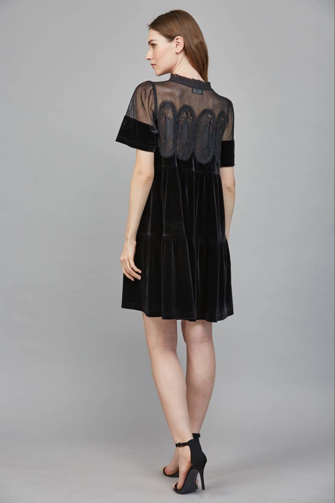Solstice Contrast Sheer Mesh with Lace Detail Velvet: Black